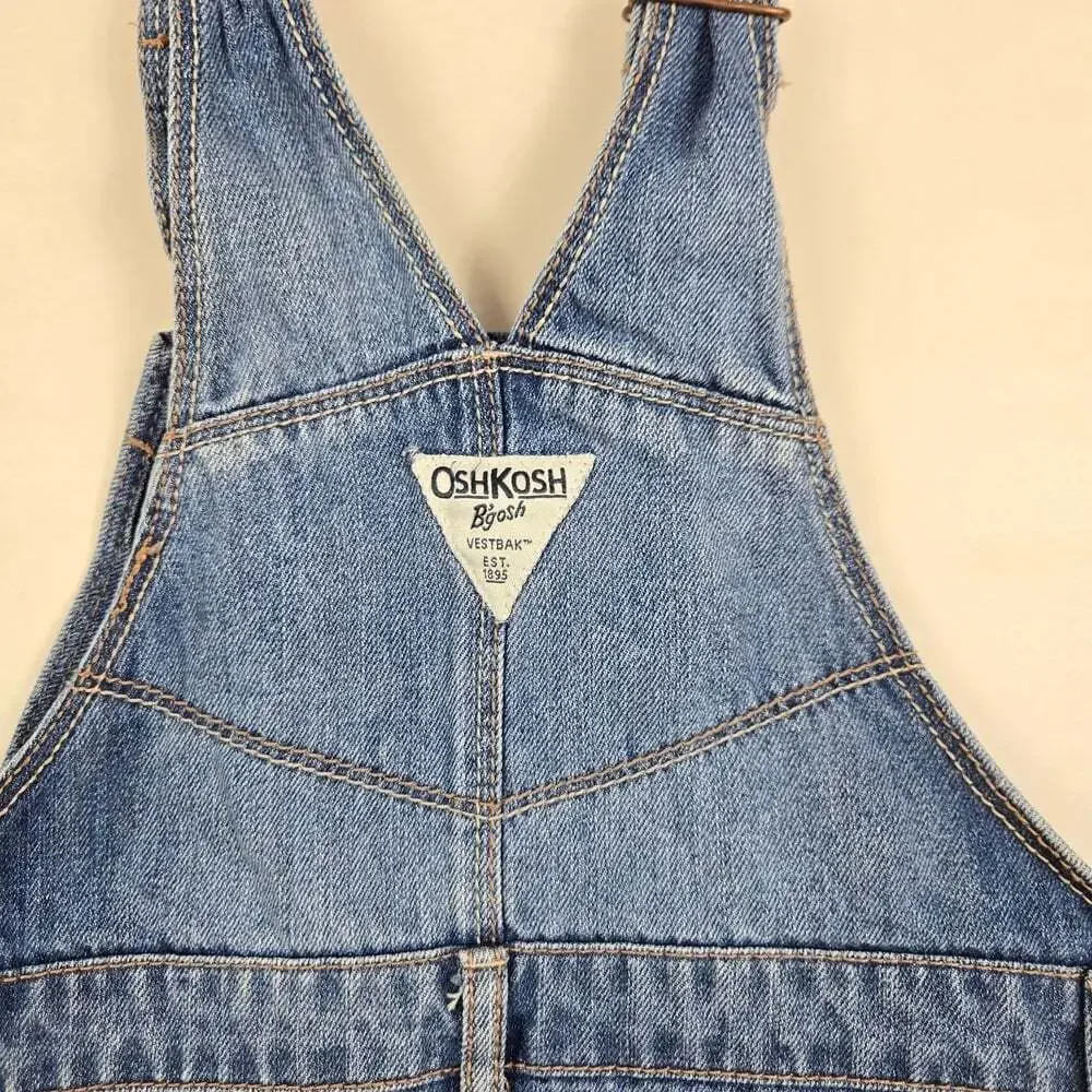 OshKosh B'gosh Girls' Blue Denim Overall Skirt  Dress 4T Distressed Raw Hem